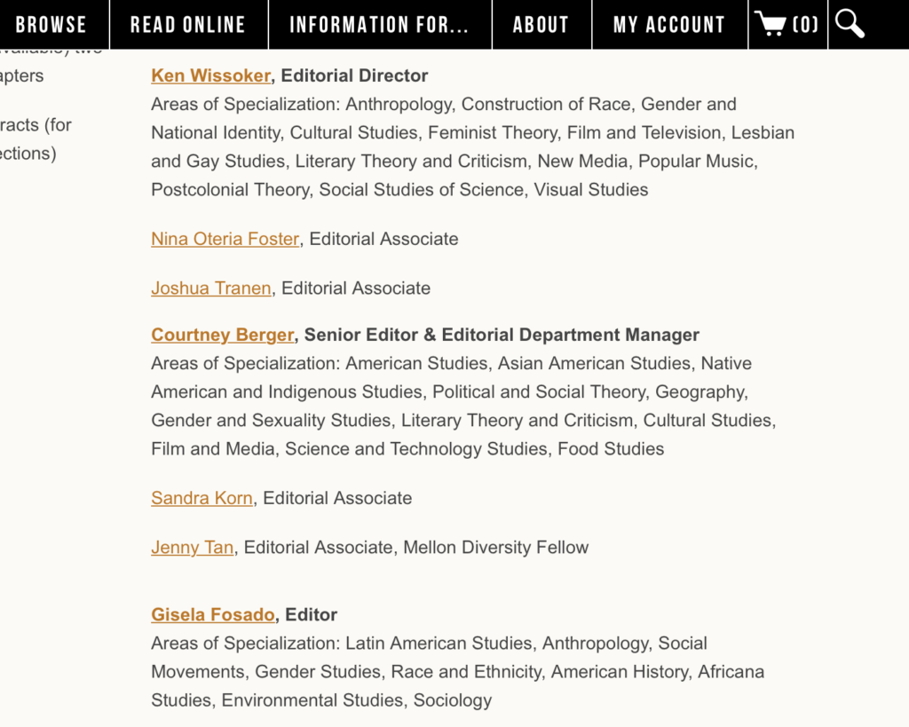 Duke University press acquisitions editors